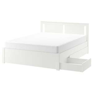 SONGESAND Estructura de cama con 2 cajones, blanco/Lindbåden, 160x200 cm