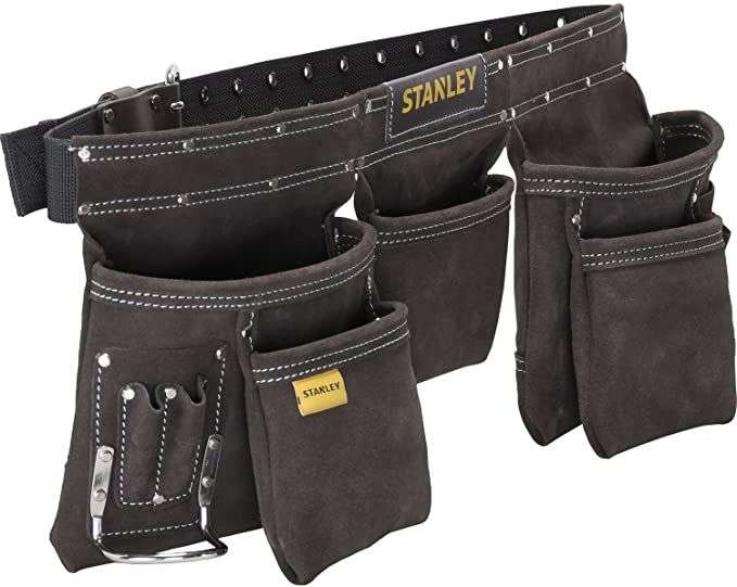 Stanley STST1-80113 - Delantal Portaherramientas de doble cinturón, Múltiples bolsillos, Piel de primera calidad, Refuerzo de remaches