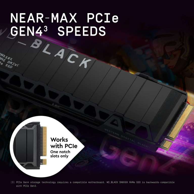 WD_BLACK 1TB SN850X M.2 2280 con disipador térmico PCIe Gen4 NVMe hasta 7300 MB/s