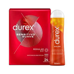 Durex - Lote 24x Preservativos Sensitivo Suave + Lubricante Efecto Calor 50 ml
