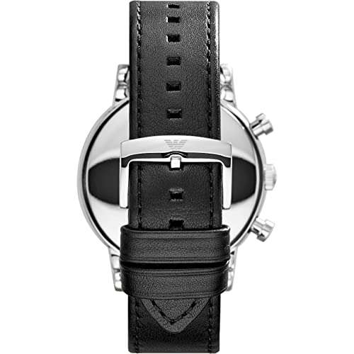 Emporio Armani Reloj Hombre, Movimiento cronógrafo de cuarzo, caja de 46mm Plata / Acero inoxidable con correa de piel