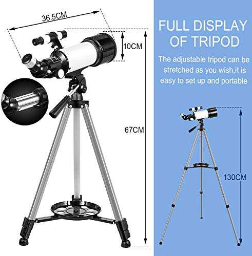 Telescopio Refractor de 70mm con Oculares + Lente Barlow 3X + Soporte para Teléfono + trípode
