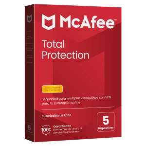 SUSCRIPCIÓN DE 1 AÑO ANTIVIRUS McAfee Total Protection, para 5 dispositivos (Windows/Mac/Android/iOS)