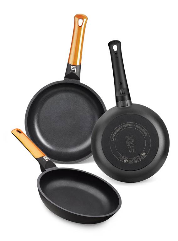 Sartenes BRA Efficient Orange Juego de 3 Sartenes de Aluminio Fundido, 18/22/26 cm y 100% Libre de PFOA, Todo Tipo de Cocinas,
