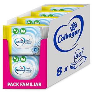 Pack 8 Colhogar Pure Moist Papel Higiénico Húmedo Desechable WC Sin Alcohol - 640 Toallitas
