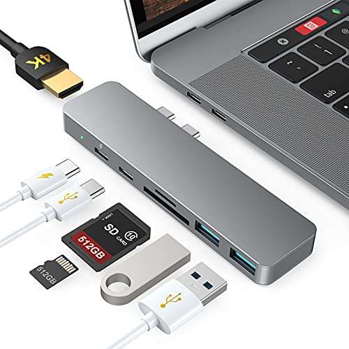 HUB USB C para Macbook Pro/Air 13" 15" 16", Adaptador USB-C 7 en 2 a HDMI 4K, Thunderbolt 3