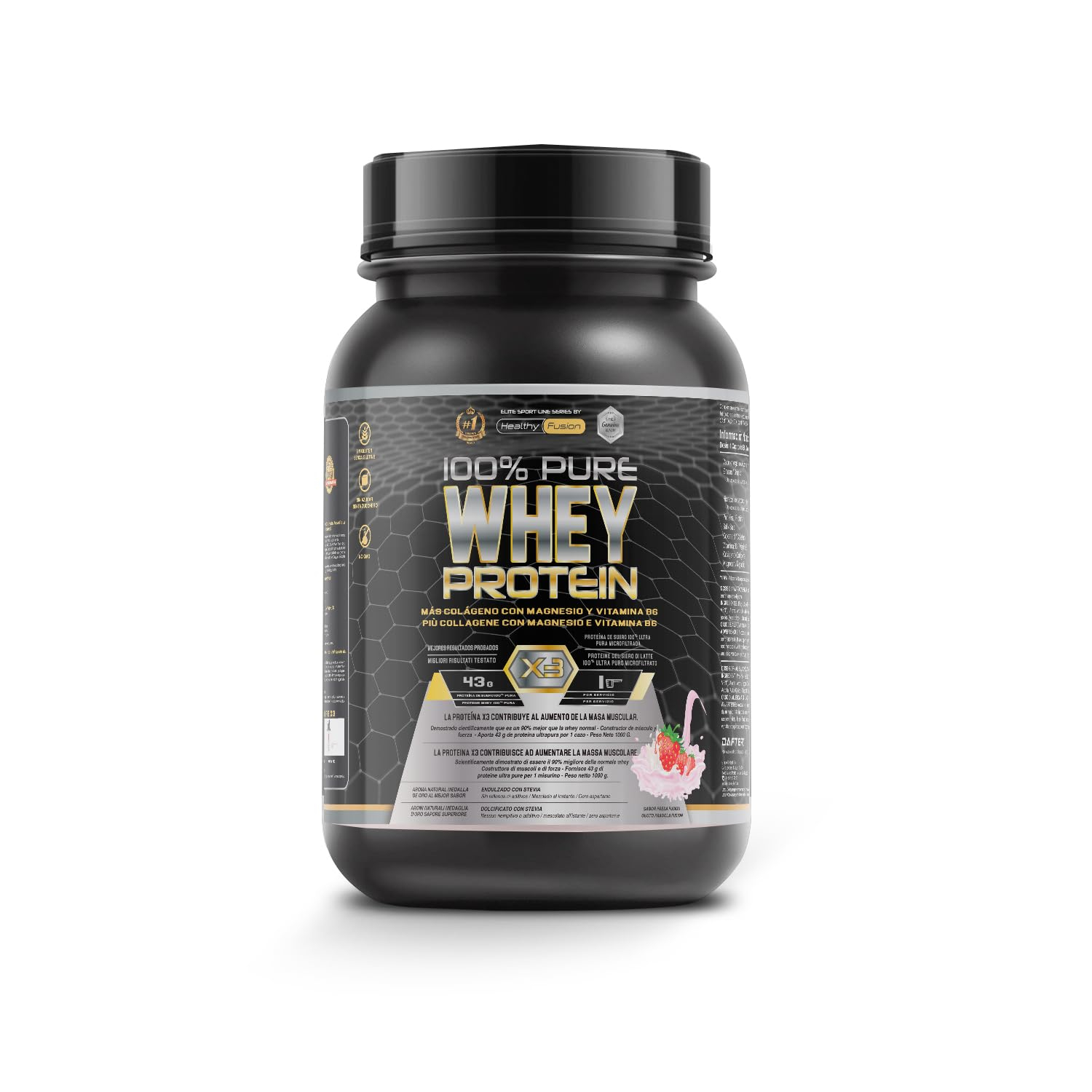 Whey Protein Healthy Fusion | Proteína pura con Colágeno, Magnesio y Vitamina B6 | 43g proteína + 9g BCAA | 1 kg (Con suscríbete y ahorra)