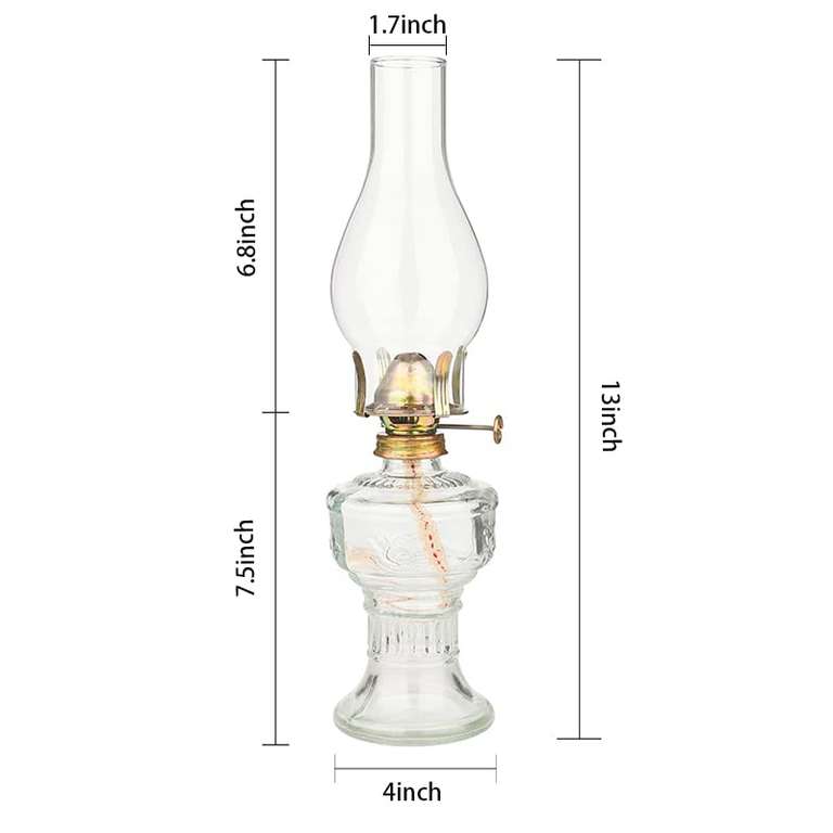 Lámpara de aceite de cristal, 33 cm de altura, clásica, para interiores