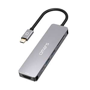 Concentrador USB tipo C 6 en 1, 2 puertos USB 3.0, 1 HDMI, 1 puerto de carga PD tipo C, 2 lectores de tarjetas SD y MicroSD. 100w