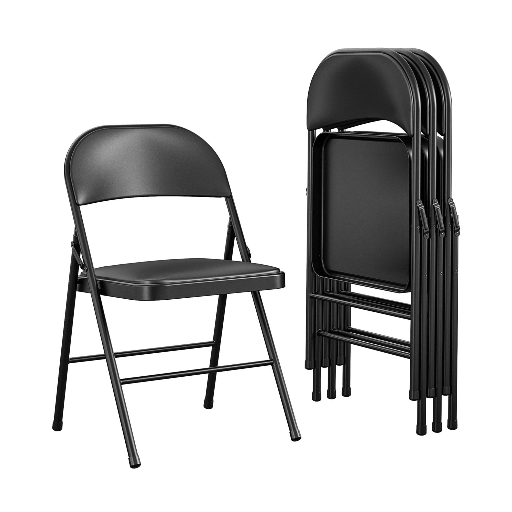 Cosco Premium Silla Plegable de Metal Acolchada de Vinilo 4 Pz Negro