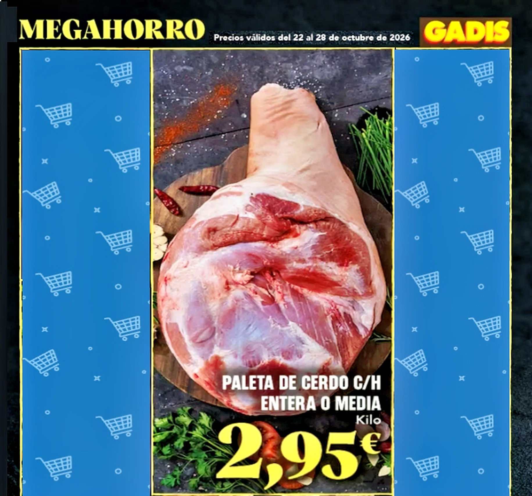Lacón o Paleta de cerdo con hueso entera o media origen El Pozo (Murcia) a 2,95€ el Kilo