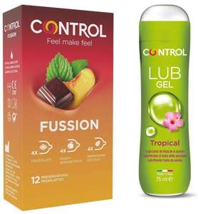 Caja de preservativos aromatizados y gel lubricante con aroma tropical Control