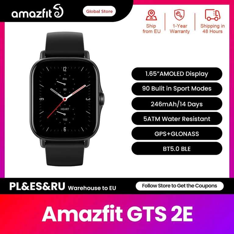 Amazfit GTS 2e, 90 modos deportivos, GPS, compatible con teléfonos Android e iOS y Alexa