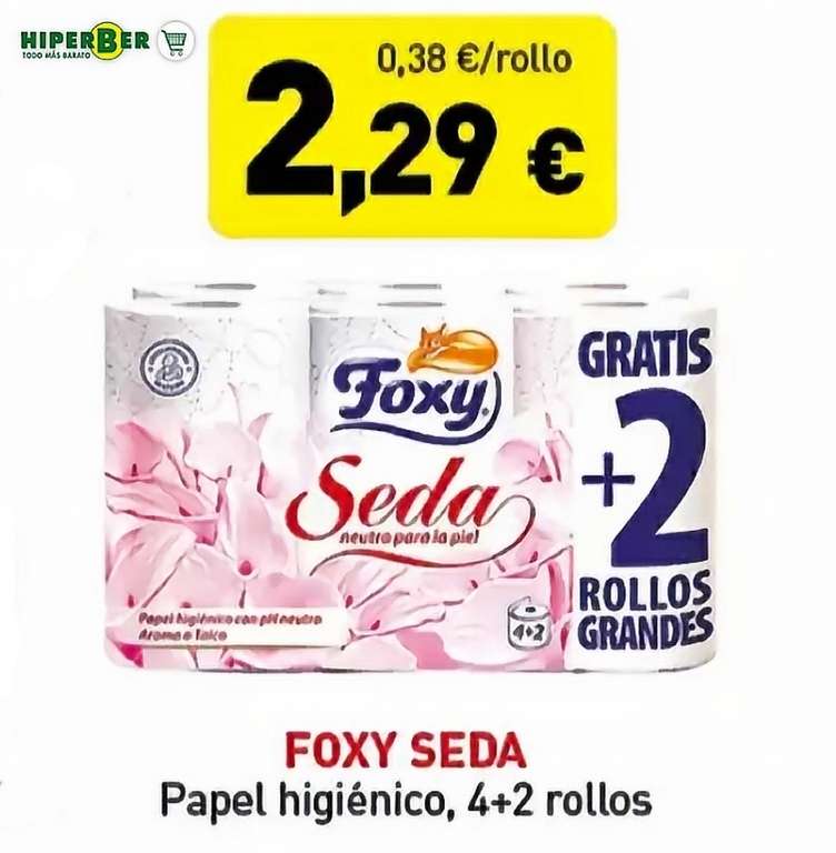 Foxy Seda papel higiénico 3 capas pack 6 rollos x 2,29€ (Hiperber)