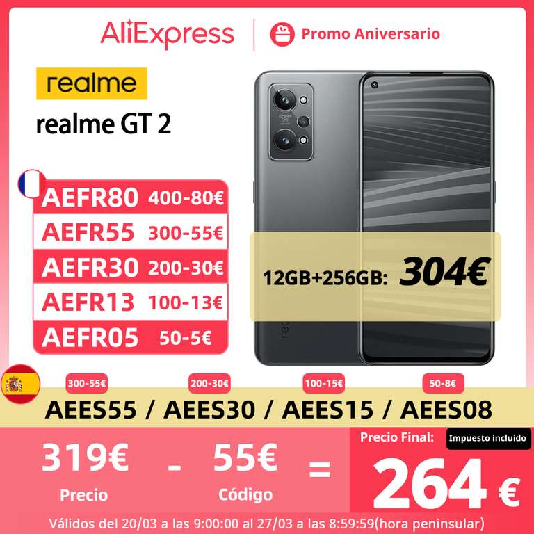 Realme GT 2, global, AMOLED de 6,62", 12GB 256GB (desde España)