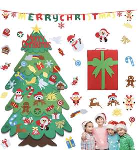 Árbol de Navidad de Fieltro con 31 Ornamentos y 1 Pancarta de Feliz Navidad para Regalos navideños, Paredes y Puertas del hogar