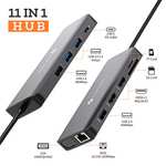 Hub USB C, 2 HDMI 4K, 11 Puertos Tipo C, RJ45 G, 2 USB 3.0, 2 USB 2.0, VGA, Tipo C 100W PD, SD/TF, MacBook Pro