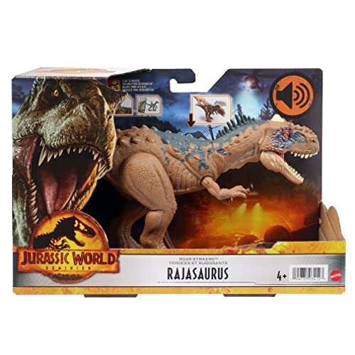 Jurassic World Rajasaurus Ruge y Golpea, dinosaurio de juguete con movimientos y sonidos