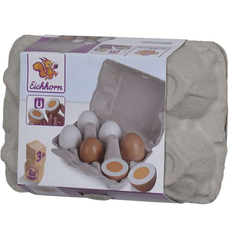 Eichhorn- Huevera con 6 Huevos de madera de Juguete, 3 con función magnética, 10,5 x 16 x 7 cm, Color Blanco/Beige (SIMF5 100003737)