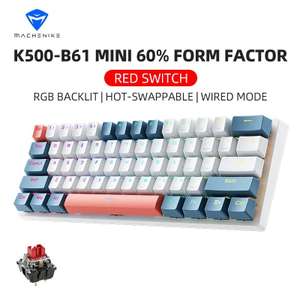 Machenike K500-B61 Mini Teclado Mecánico 60% 61Teclas Gaming Con Cable Retroiluminación RGB Hot-Swappable (Brown,Red,Blue)