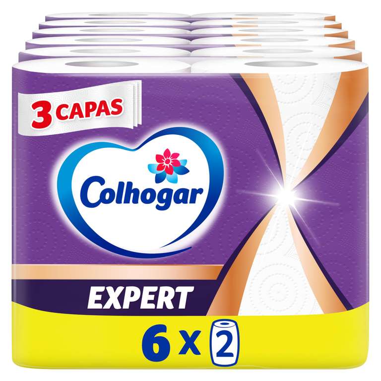 Colhogar Expert 6x2 - Papel Cocina 3 capas - Máxima Eficacia - Paquete con 12 Rollos - Blanco