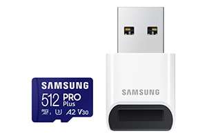 512GB Samsung PRO + MicroSD +Adaptador SD, 180 MB/s, Full HD & 4K UHD, UHS-I, U3, V30, A2