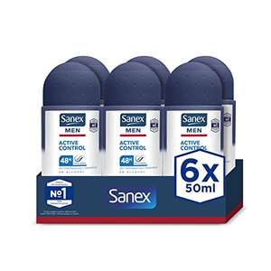Sanex Men Active Control, Desodorante Hombre, Roll-on, Pack 6 Uds x 50 ml [1'41€/ud]