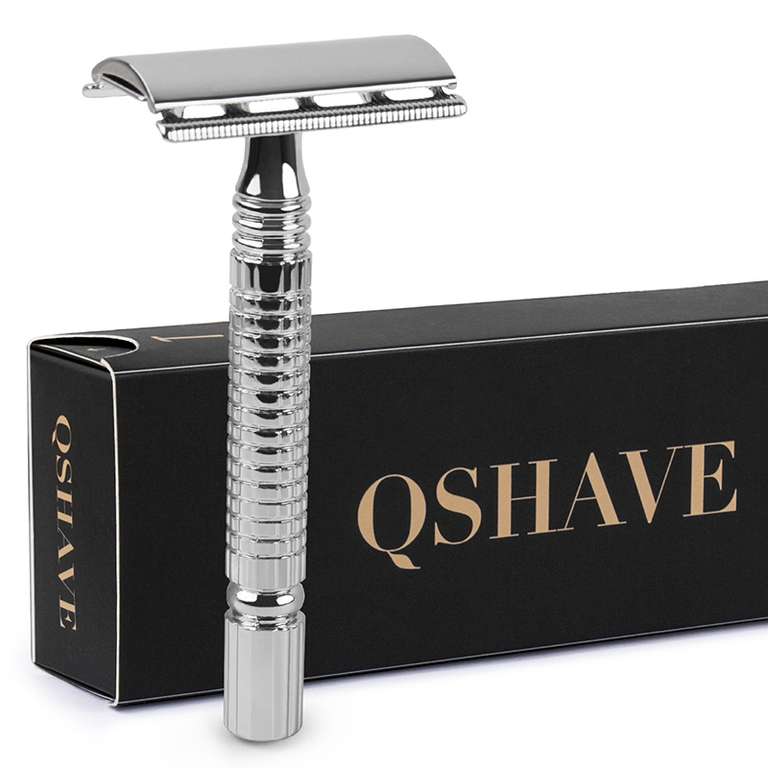 Qshave-maquinilla de afeitar de doble filo para hombre, maquinilla de afeitar de seguridad de mango corto, caja de regalo, 1 y 5 hojas