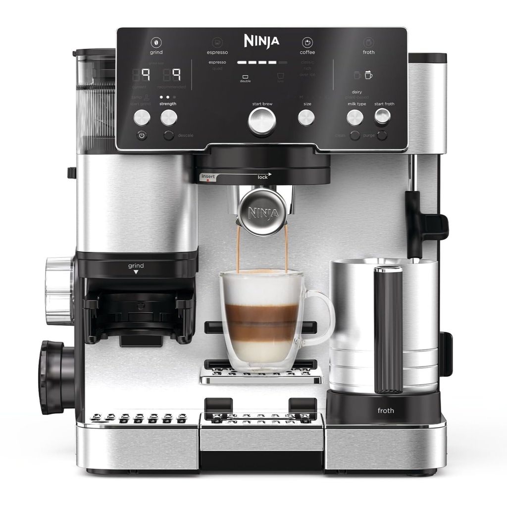 Reaco Ninja Luxe Essential Cafetera 2 en 1 para latte, cappuccino y espresso con molinillo y espumador de leche integrado(como nueva)