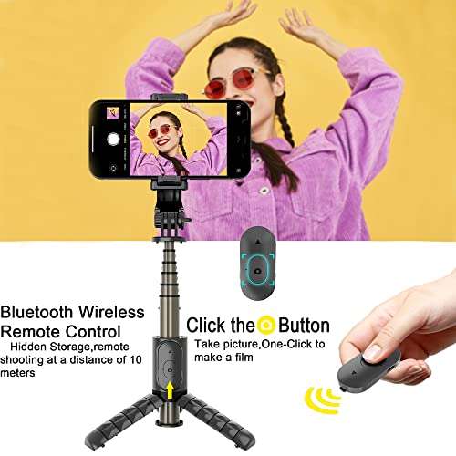 Palo Selfie Trípode Bluetooth, 3 en 1 Mini Extensible Selfie Stick con Rotación de 360°