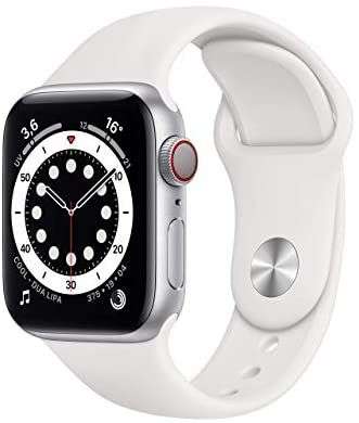 Apple Watch Series 6 (GPS + Cellular, 40 mm) con caja de aluminio plateado y correa deportiva blanca