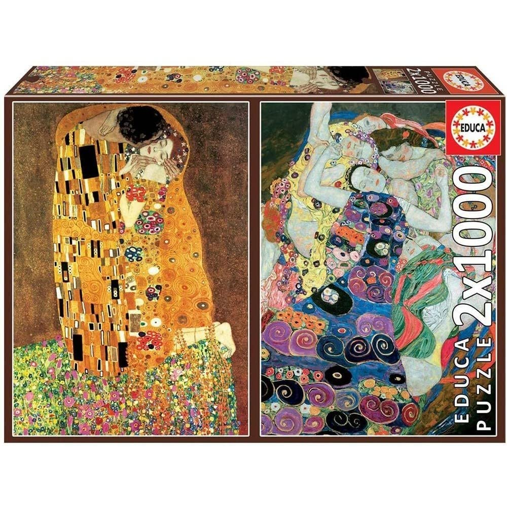 Educa - Set con 2 Puzzles de 1000 Piezas para Adultos | Serie Art Collection, 2 Puzzles de 1000 Piezas, El Beso y La Virgen de Gustav Klimt