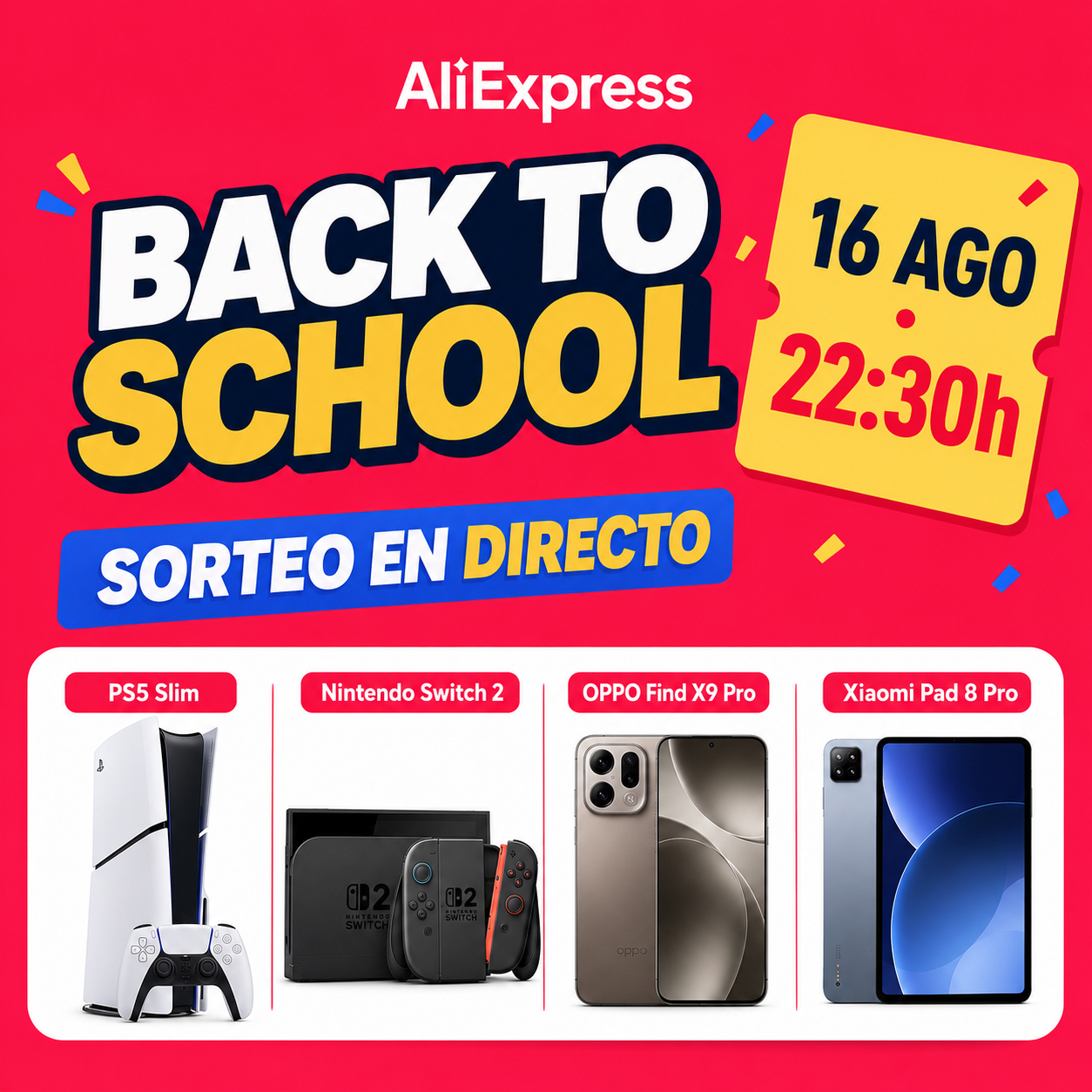 SORTEAZO oficial en nuestro DIRECTO del Back to School de AliExpress