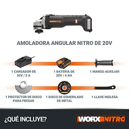 Amoladora Brushless a batería 125mm 20V Worx | PowerShare | WX812 | Incluye 1 batería 4Ah, cargador y maletín | Motor sin escobillas