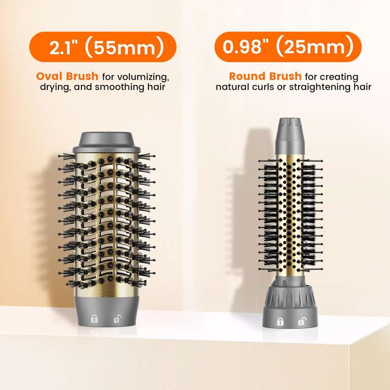 Faszin Cepillo Secador de Pelo, Salon One-Step Secador y Voluminizador Temperaturas Ajustables + 2 Cabezales de Cepillado