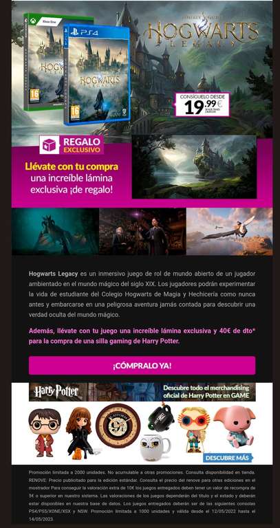 Hogwarts Legacy PS4 desde 19.99€ (entregando dos juegos)