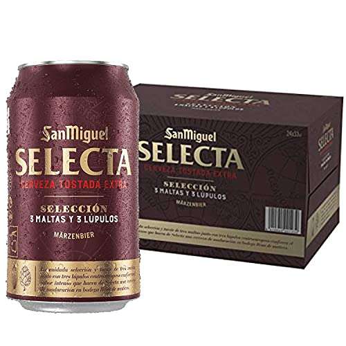 San Miguel Selecta Cerveza Tostada Extra de Maduración, Pack de 24 Latas x 33 cl, 6.2 % Volumen de Alcohol