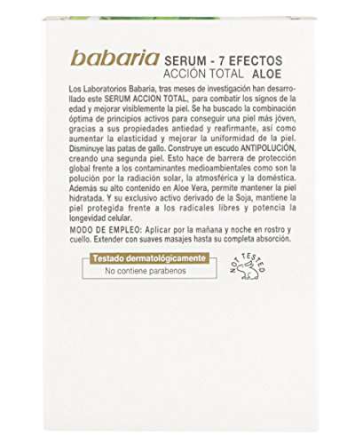 Babaria - Sérum Facial 7 Efectos Acción Total, con Aloe Vera, Antipolución, Uso Diario, 84% Ingredientes Naturales, Vegano - 50 ml