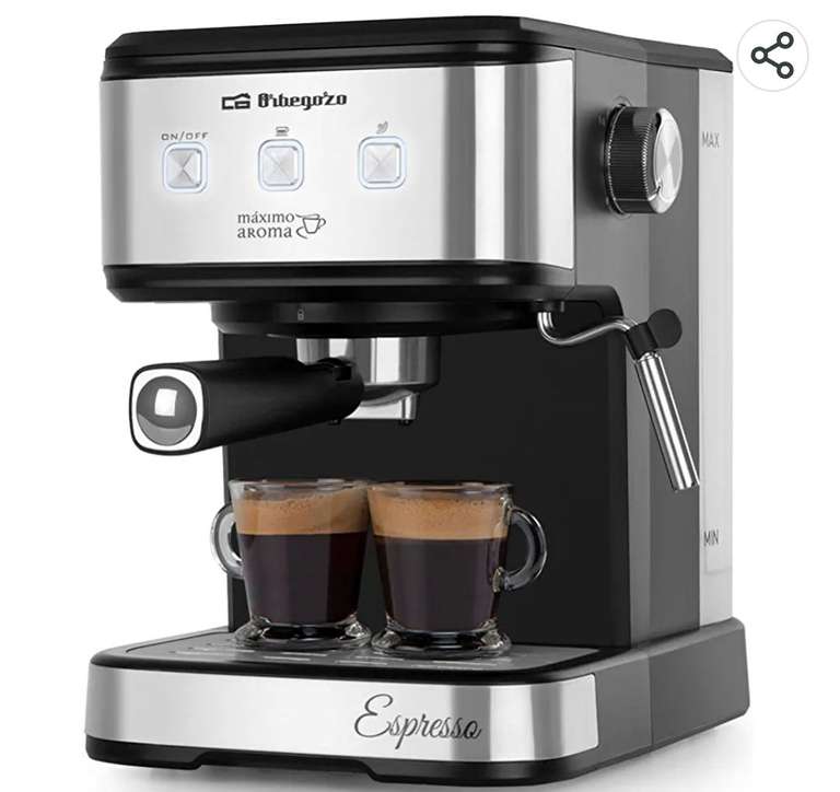 Orbegozo EX 5200 - Cafetera Espresso, 20 bar, Depósito de Agua Extraíble 1,5 L, Café Molido y Monodosis, Válvula de Seguridad
