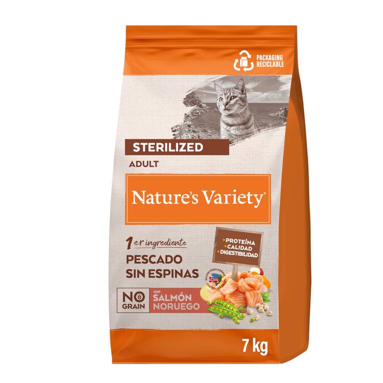 Nature»s Variety No Grain Pienso para Gatos Esterilizados con Salmón Noruego 7kg (Precio CR)