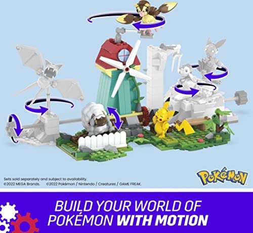 MEGA Construx Pokemon Ciudad del viento, 240 bloques y juego de construcción con movimiento con Pikachu, Wooloo y Pidgey, juguete +7 años