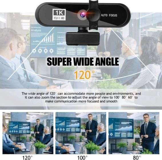 Webcam con Microfono 1K Full HD con Cubierta y Trípode Vista Gran Angular