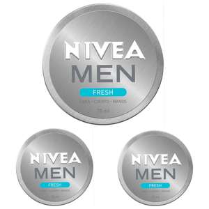 3 x NIVEA MEN Fresh (1 x 75 ml), gel hidratante facial y corporal con menta acuática 100% natural, ligero y no graso [Unidad 2'63€]
