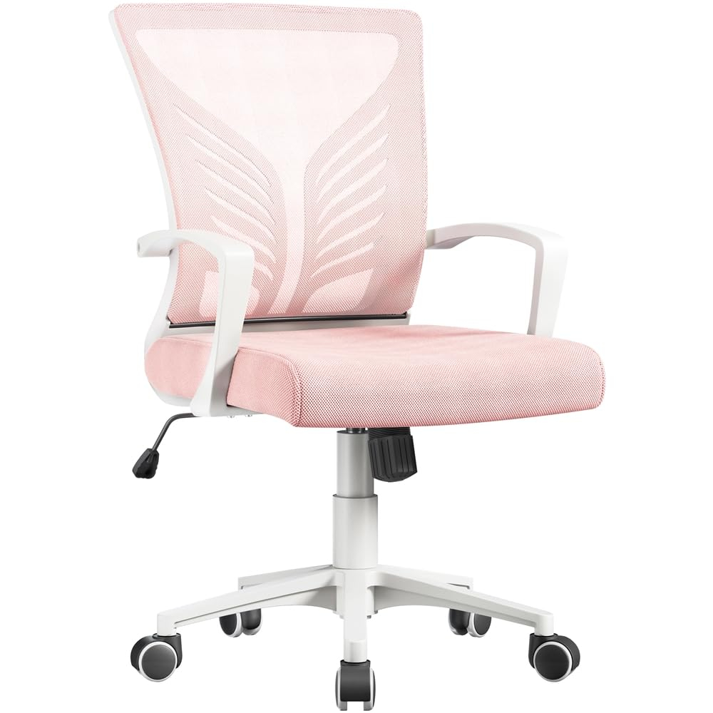 Yaheetech Silla de Oficina con Función de Inclinación, Silla Malla con Soporte Lumbar y Diseño Mariposa para Estudio, Carga Máxima 136kg