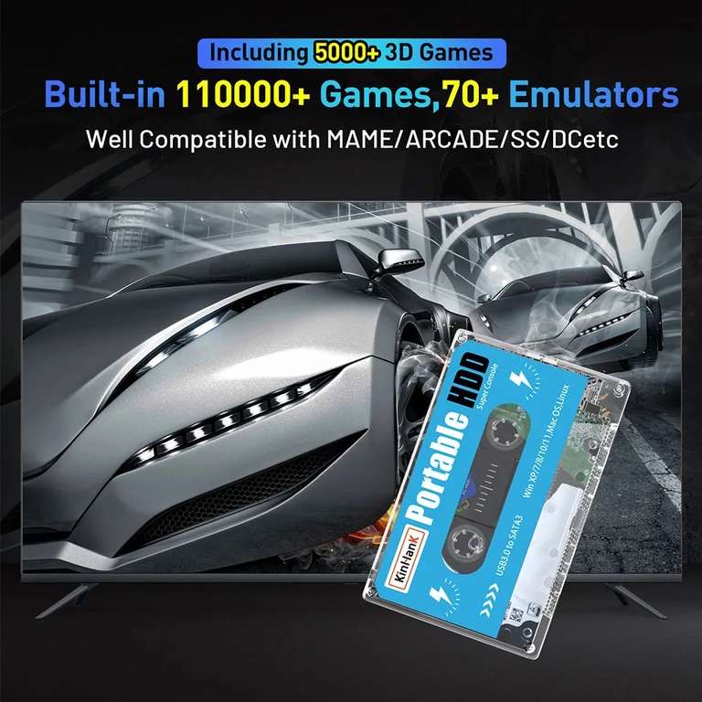 Emulador HDD KINHANK 500GB para PC con +100000 juegos de PS3/PS2/PS1/WiiU/GameCube/DreamCast/3DS/MAME/SS/NAOMI...