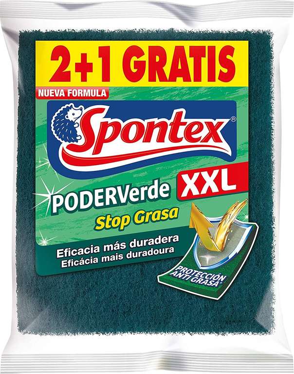 2x Spontex Estropajo Poder Verde Xxl 70 g. Total 6 unidades. 1'03€/pack-0'34€/ud