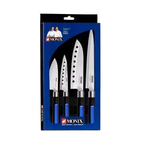 Monix Solid Plus - Juego de 4 cuchillos de cocina japoneses, fabricados en acero inoxidable [Iguala Amazon]