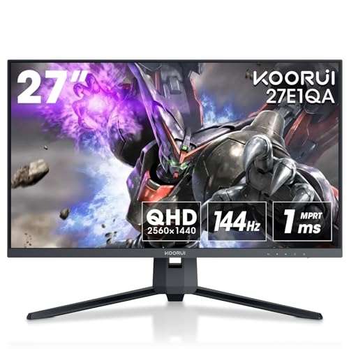 KOORUI Gaming Monitor 27 Pulgadas, QHD 2560 x 1440 PC Pantalla con tecnología Adaptive-Sync (VA Panel, 144Hz, 1ms, DCI-P3 90%, Gsync