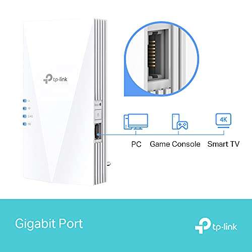 TP-Link RE500X - WIFI 6 Repetidor, AX1500 WiFi, Puerto Ethernet Gigabit 10/100/1000 Mbos, Compatible con Todos los Routers
