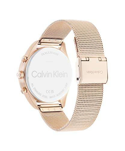 Calvin Klein Reloj Analógico de Cuarzo multifunción para mujer con correa de malla de acero inoxidable color oro rosado